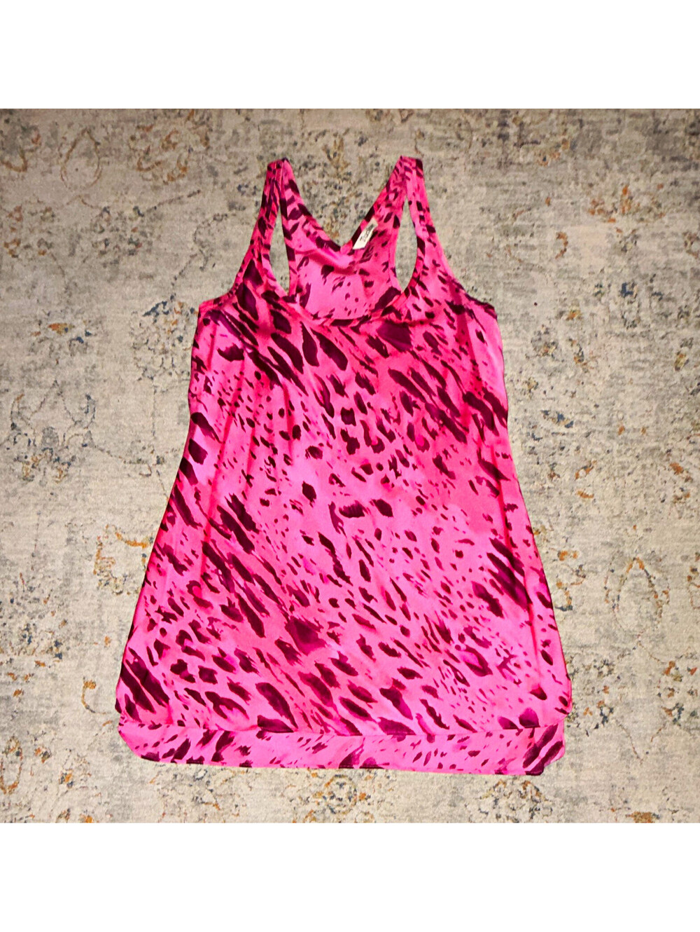 Tucker Women's Pink Brown Animal Print Racerback V-Neck Tank Dress M A373